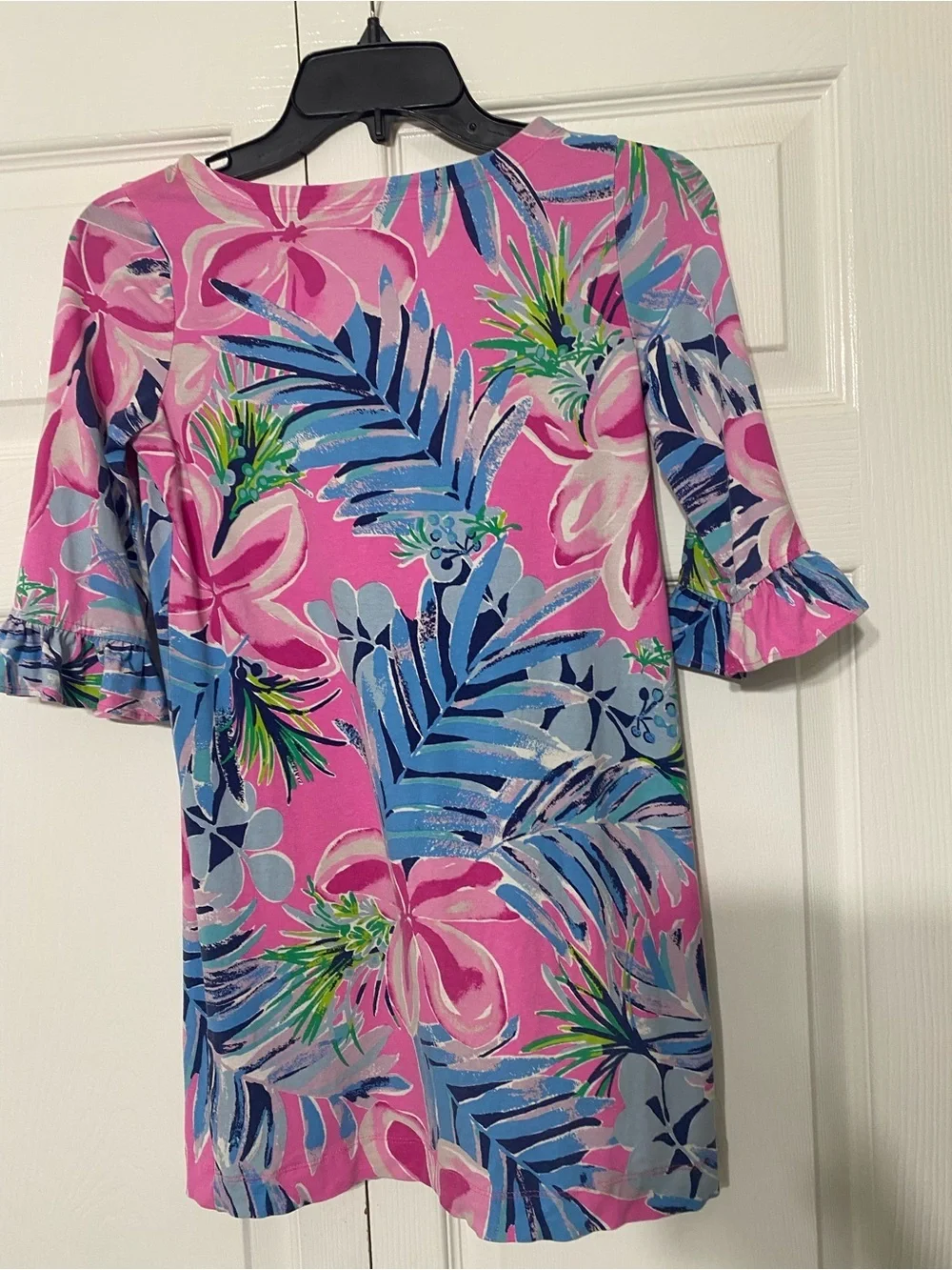 Lilly Pulitzer mini Sophie ruffle dress pink tropical size L (8-10)